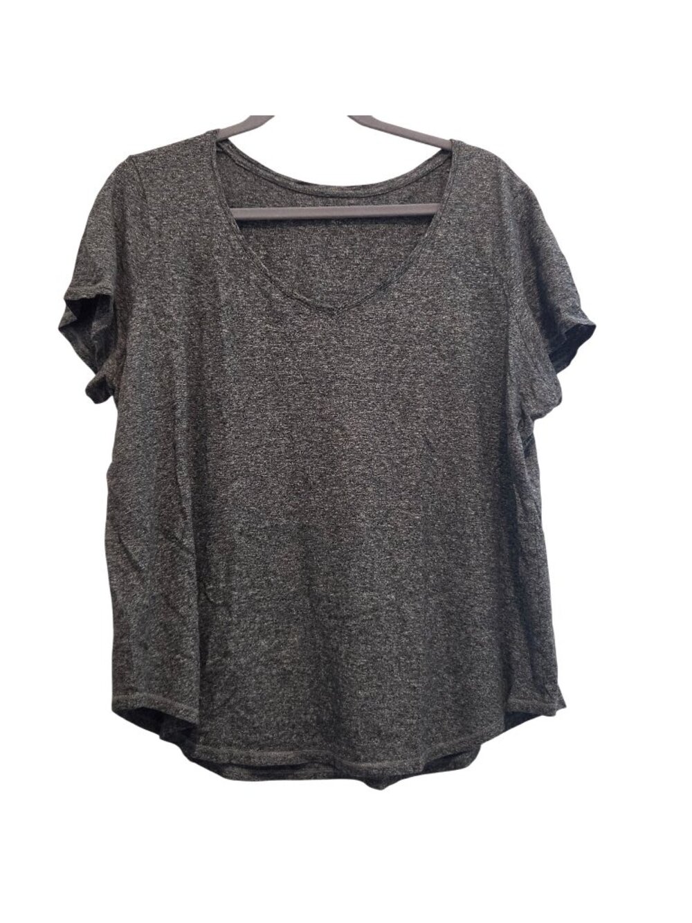 Eileen Fisher Heather Charcoal Gray Linen Blend Short Sleeve Top Womens XL